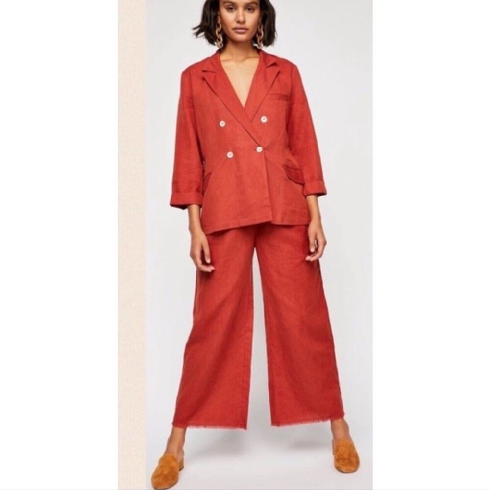 Free People Winnie Linen Blazer Jacket & Pants Matching Set